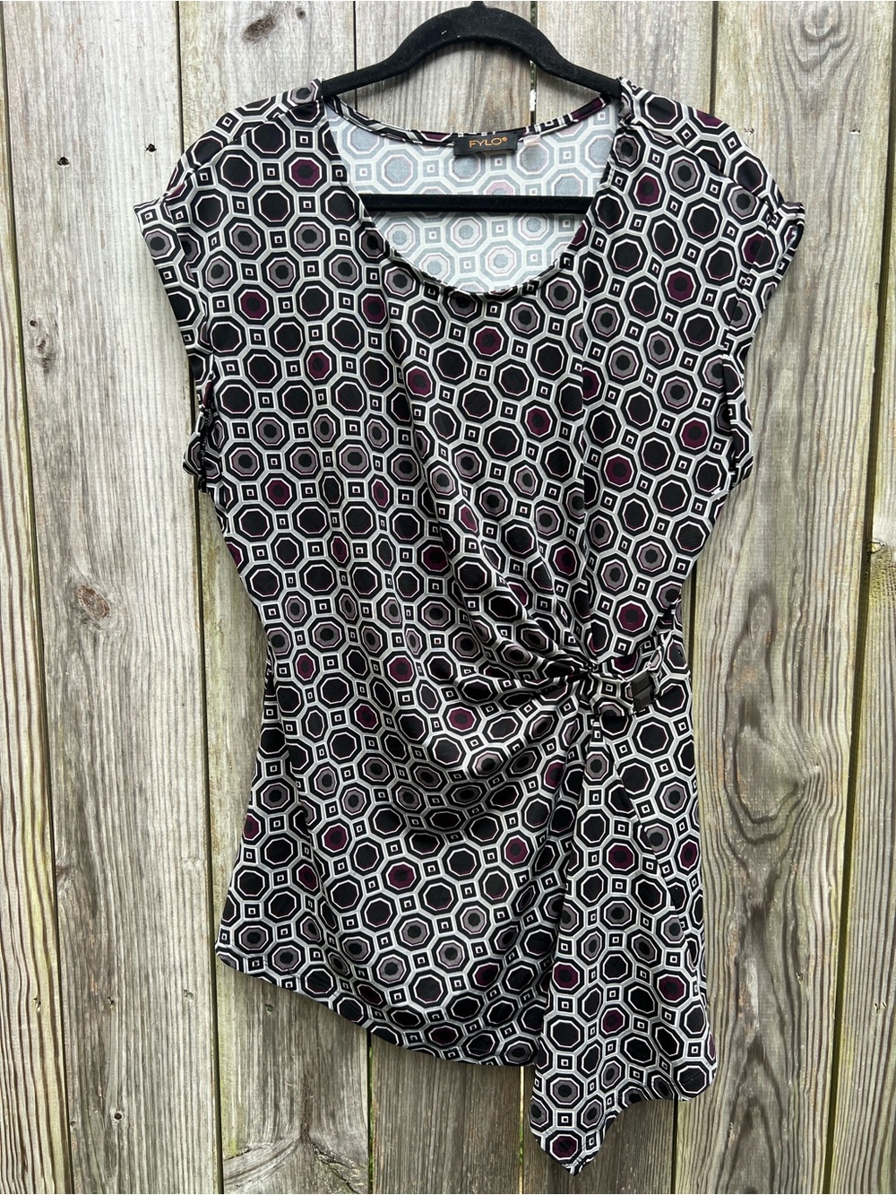 FYLO Gray Black Purple Geometric Tapered Side Tunic Top Women’s Large